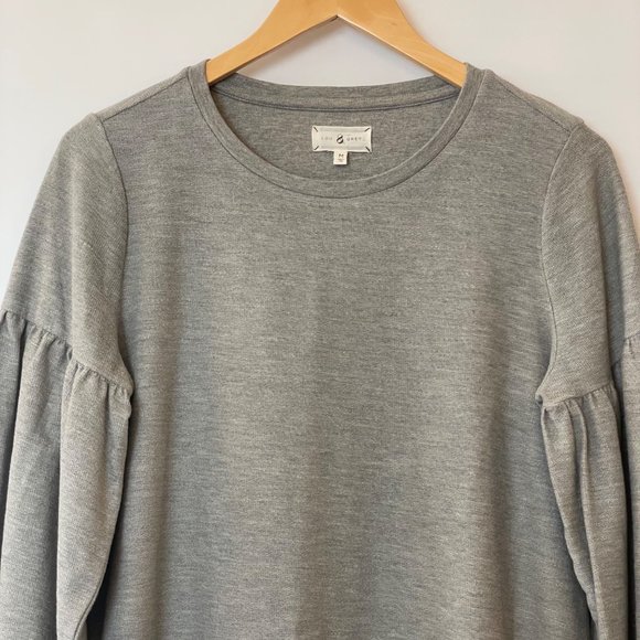 Lou & Grey Womens Size M Gray Knit Dress Slouchy Puffy Sleeves Mini 100% Cotton - Picture 3 of 12